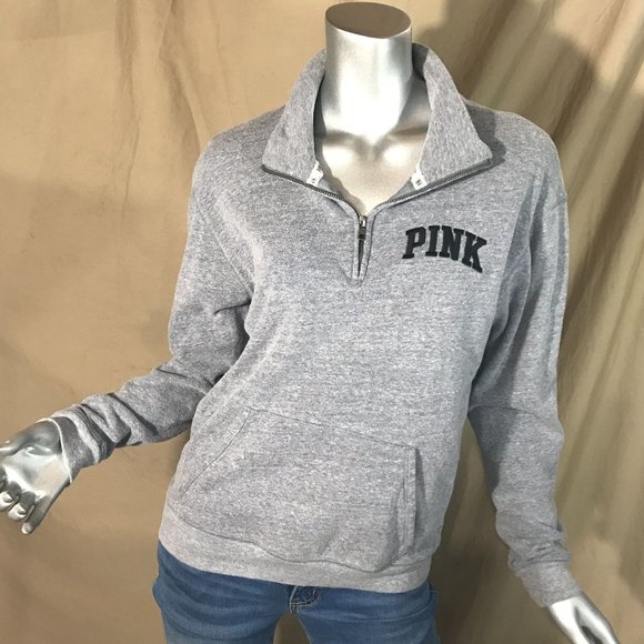 Pink by Victoria's Secret Small Grey Quarter Zip Sweatshirt Embroidered - Picture 5 of 13